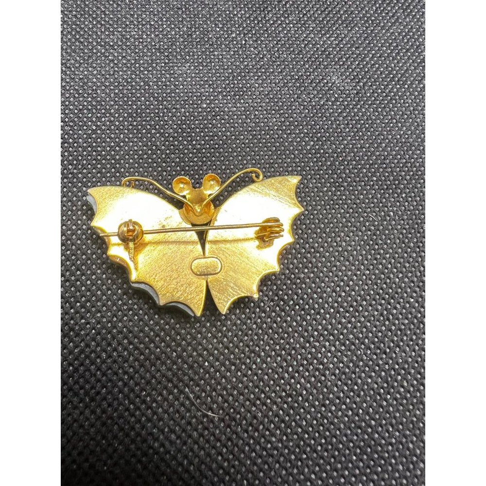 Vintage Faux Jade Gold butterfly pin brooch - Picture 5 of 6